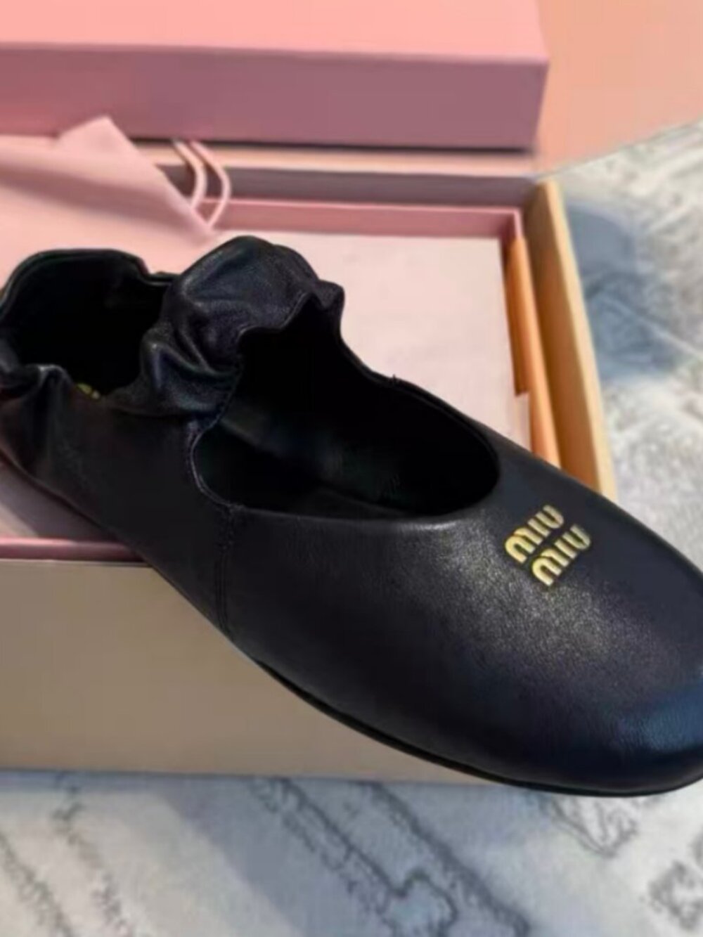 Miu Miu Black Leather Ballerina Flats - Picture 7 of 7